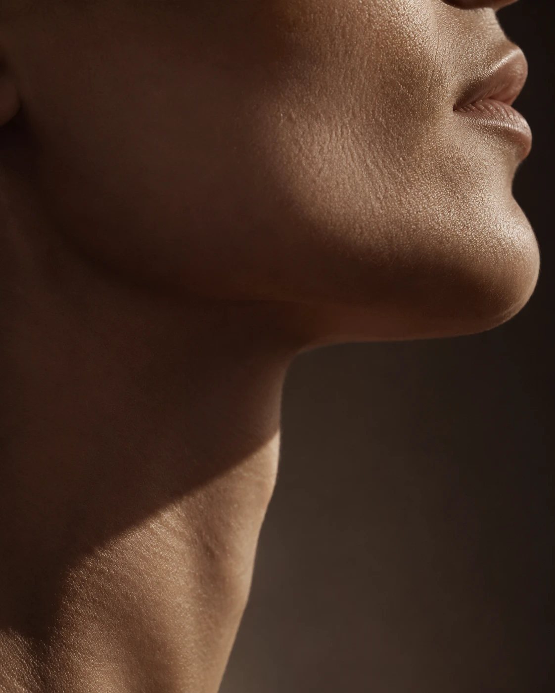 Profile study — jawline and neck in raking light, annotated with the landmark points Kanon measures